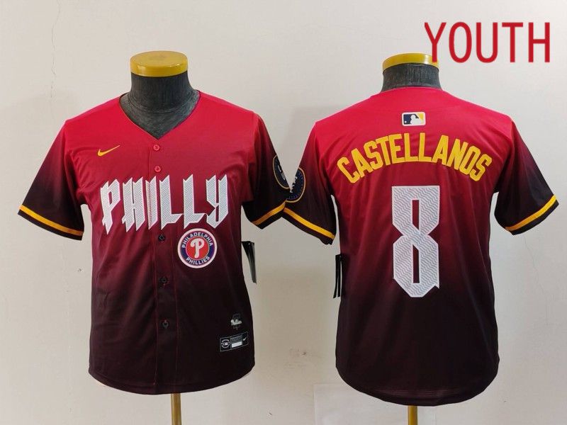 Youth Philadelphia Phillies #8 Castellanos Red City Edition 2024 Nike MLB Jersey style 4